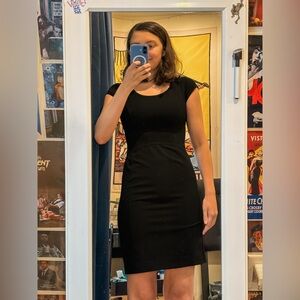 Andrew Marc Black Cap Sleeve Midi Dress